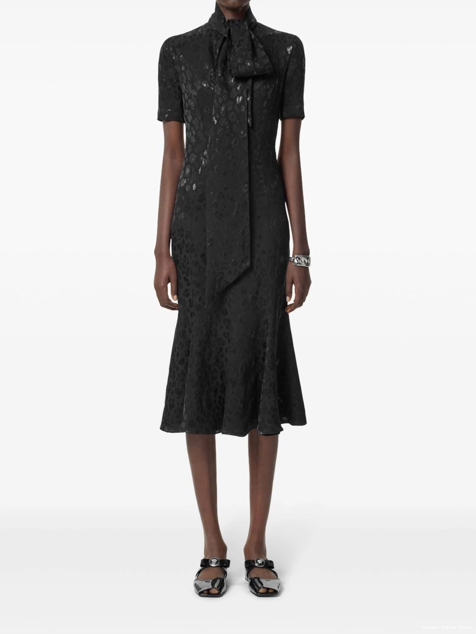 Affordable leopard-jacquard dress Lavalliere Versace midi Women 0421